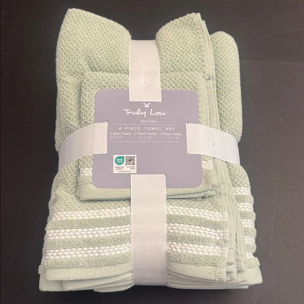 TRULY LOU 100% Cotton 6pc Bath Towel Set - Bokchoy -Green